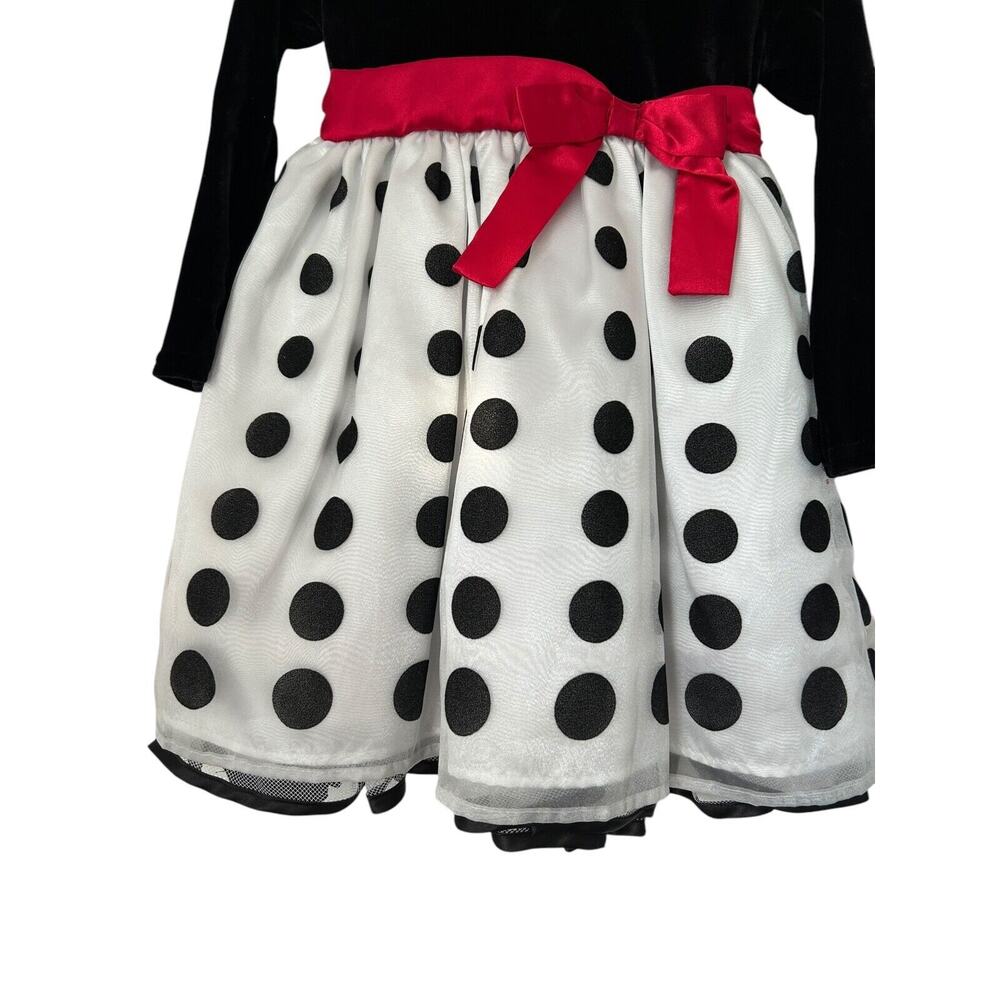 Wonder Kids Dress Girls Size 3T Soft Black White Velvet Polka Dot Red Bow - Picture 3 of 10